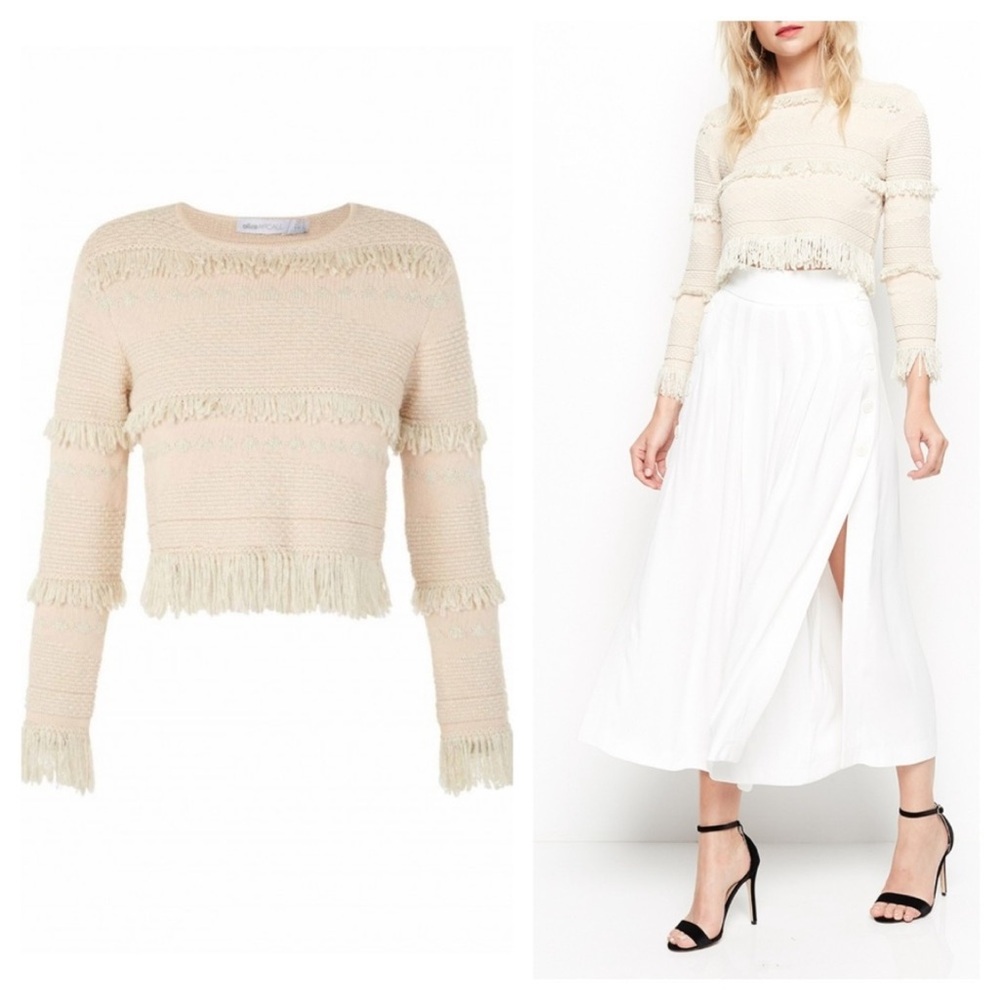 Alice McCall Sweater Womens 4 Pink Big‎ Exit Top Fringe Metallic Knit Cropped
